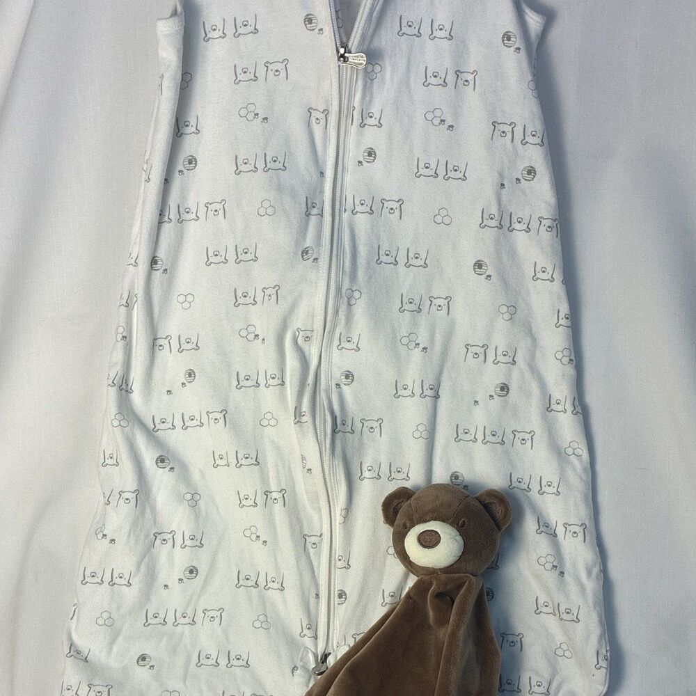 KeaBabies Wearable Sleep Sack L Size 2 White/Gray Bear Print Zipper with bear